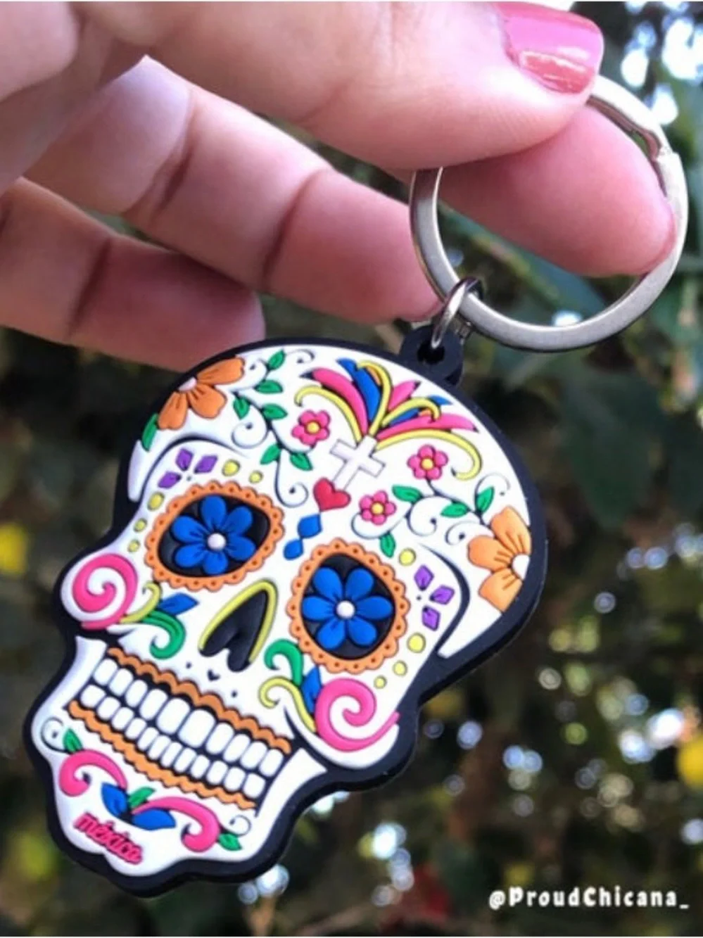 Día de Muertos Mexican colorful skull Calavera keychain SKU534